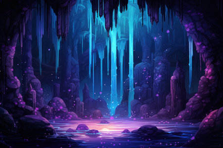 Harmonious waterfalls of glowing crystals, cascading with soothing melodies - Generative AIの素材