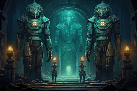 Ancient golems crafted from enchanted stone and animated by magic - Generative AIの素材