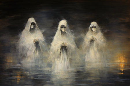 Haunting ghostly apparitions, forever bound to the places of their demise - Generative AIの素材