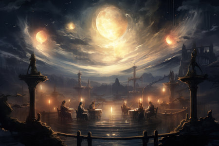 Celestial harpists, playing melodies that resonate through the heavens - Generative AIの素材