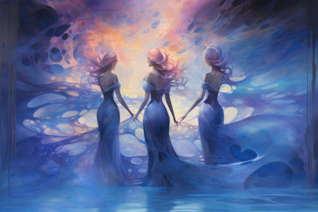 Ethereal mermaids with flowing sapphire tails - Generative AIの素材