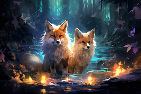 Curious spirit foxes, able to traverse between the spirit and physical realms - Generative AIの素材