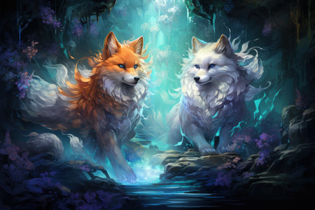 Curious spirit foxes, able to traverse between the spirit and physical realms - Generative AIの素材