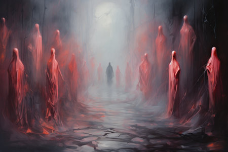 Elusive mist walkers, traversing through dense fog and hidden realms - Generative AIの素材