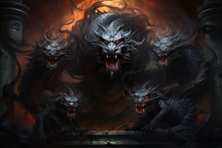 Ferocious shadow dragons, wreathed in darkness and possessing formidable power - Generative AIの素材