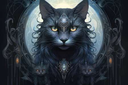 Bewitching moonstone cats, their eyes shimmering with lunar light and mystery - Generative AIの素材