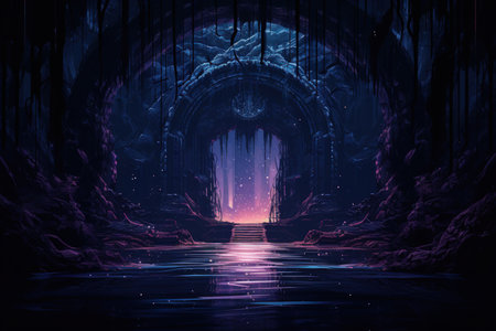 Enigmatic shadow gates, portals to realms shrouded in darkness and mystery - Generative AIの素材