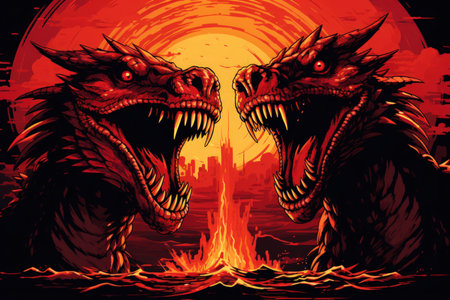 Fire-breathing drakes, smaller relatives of dragons, with fierce temperaments - Generative AIの素材