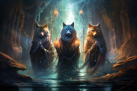 Curious spirit foxes, able to traverse between the spirit and physical realms - Generative AIの素材