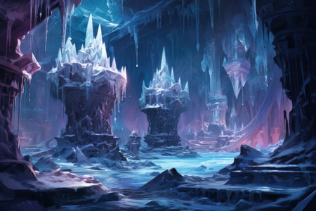 Glistening crystal golems protecting hidden treasures in icy caves - Generative AIの素材