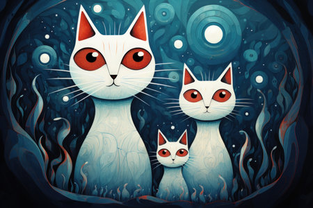 Bewitching moonstone cats, their eyes shimmering with lunar light and mystery - Generative AIの素材
