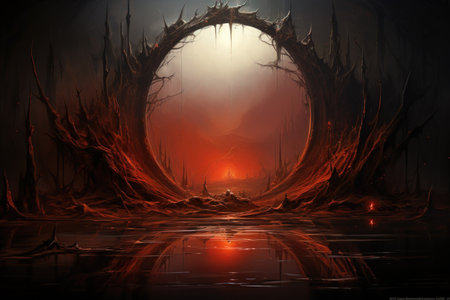 Cursed mirror spirits, trapped within reflective surfaces, offering glimpses of other worlds - Generative AIの素材