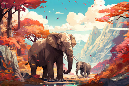 Gargantuan giants roaming the mountains - Generative AIの素材
