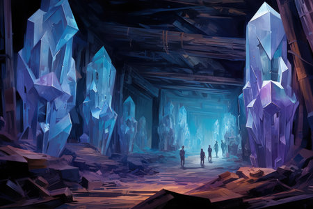 Glistening crystal golems protecting hidden treasures in icy caves - Generative AIの素材