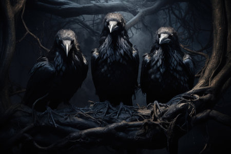 Cursed wereravens, trapped in a cycle of human and raven forms - Generative AIの素材