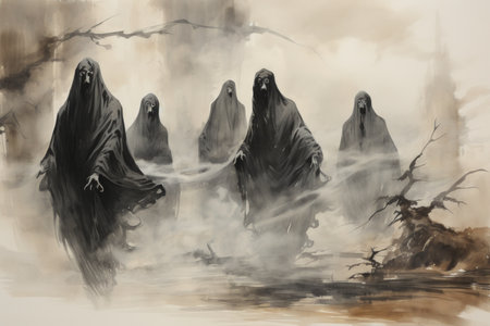 Haunting ghostly apparitions, forever bound to the places of their demise - Generative AIの素材
