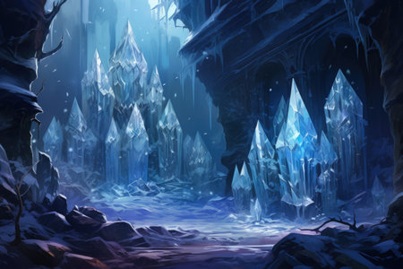Glistening crystal golems protecting hidden treasures in icy caves - Generative AIの素材