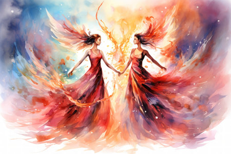 Elegant phoenix dancers, captivating audiences with fiery performances - Generative AIの素材