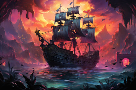 Daring pirate captains sailing enchanted seas - Generative AIの素材