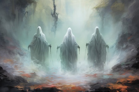 Ethereal mist guardians, protecting sacred sites with their veiled presence - Generative AIの素材