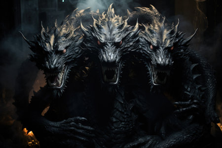 Ferocious shadow dragons, wreathed in darkness and possessing formidable power - Generative AIの素材