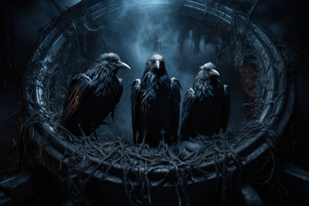 Cursed wereravens, trapped in a cycle of human and raven forms - Generative AIの素材