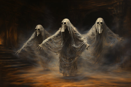 Haunting ghostly apparitions, forever bound to the places of their demise - Generative AIの素材