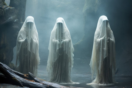 Ethereal mist guardians, protecting sacred sites with their veiled presence - Generative AIの素材