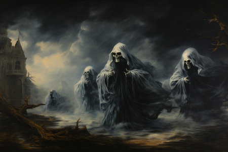 Haunting ghostly apparitions, forever bound to the places of their demise - Generative AIの素材