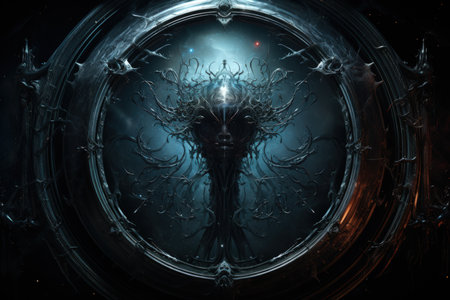 Cursed mirror spirits, trapped within reflective surfaces, offering glimpses of other worlds - Generative AIの素材