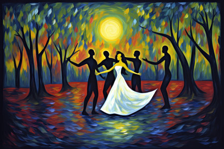 Graceful moonlit dancers, moving in perfect synchrony with the celestial rhythms - Generative AIの素材
