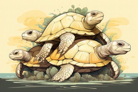 Ancient sea turtles, carrying entire ecosystems on their colossal shells - Generative AIの素材
