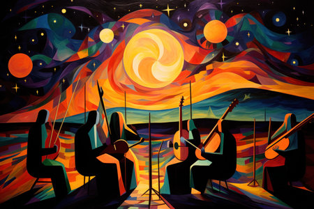Celestial harpists, playing melodies that resonate through the heavens - Generative AIの素材