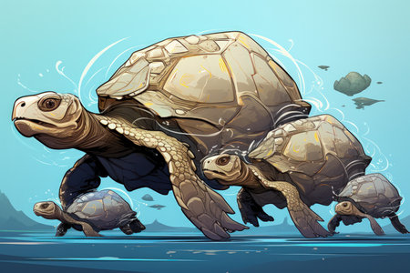 Ancient sea turtles, carrying entire ecosystems on their colossal shells - Generative AIの素材