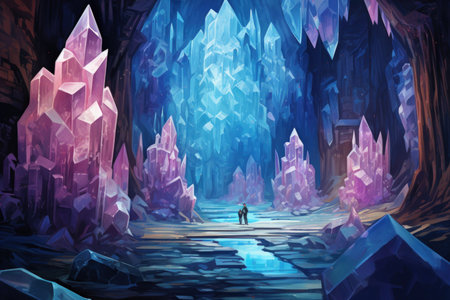 Glistening crystal golems protecting hidden treasures in icy caves - Generative AIの素材