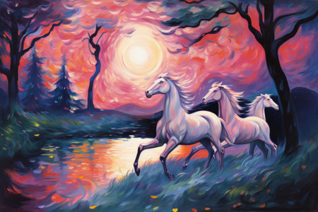 Elusive centaurs galloping through moonlit meadows - Generative AIの素材