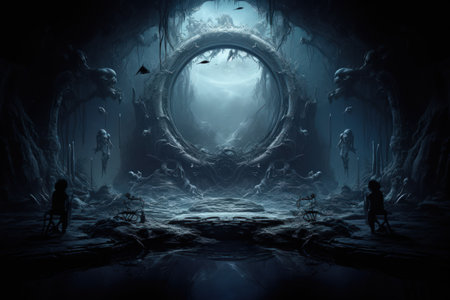 Cursed mirror spirits, trapped within reflective surfaces, offering glimpses of other worlds - Generative AIの素材