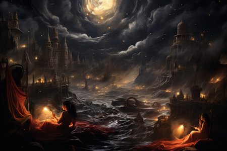 Enigmatic dream weavers, spinning intricate tapestries of dreams and nightmares - Generative AIの素材
