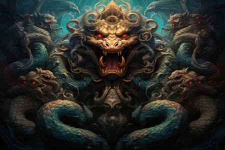 Ancient sea serpents, guardians of hidden treasures beneath the ocean depths - Generative AIの素材