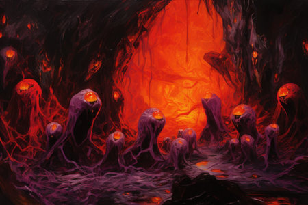 Ferocious lava golems, born from volcanic eruptions, with molten rock bodies - Generative AIの素材
