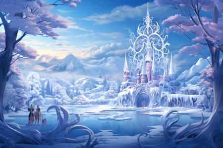 Graceful frost faeries, creating intricate ice sculptures in frozen landscapes - Generative AIの素材