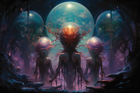 Elusive water elementals, appearing as shimmering aquatic beings - Generative AIの素材