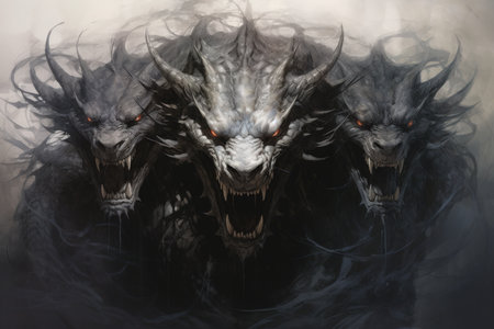 Ferocious shadow dragons, wreathed in darkness and possessing formidable power - Generative AIの素材