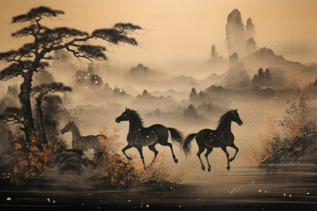 Elusive centaurs galloping through moonlit meadows - Generative AIの素材