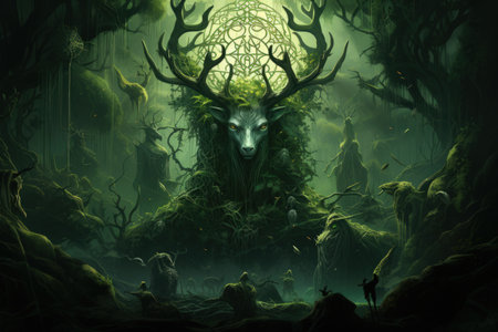 Ancient forest spirits, guarding the secrets of the woodland realms - Generative AIの素材