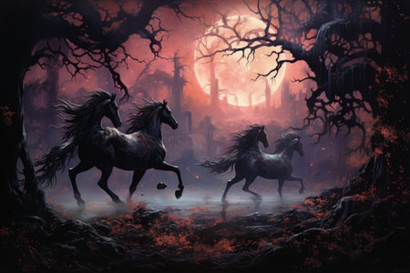 Elusive centaurs galloping through moonlit meadows - Generative AIの素材