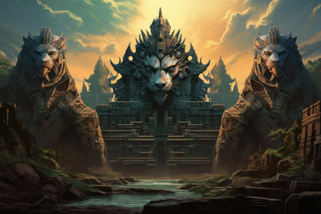 Enigmatic sphinxes posing riddles to test the minds of adventurers - Generative AIの素材