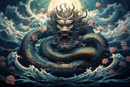 Gigantic sea serpents slithering through treacherous waters - Generative AIの素材