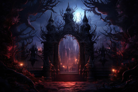 Enigmatic shadow gates, portals to realms shrouded in darkness and mystery - Generative AIの素材