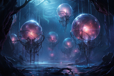 Arcane crystal orbs, containing trapped magical entities with untold power - Generative AIの素材